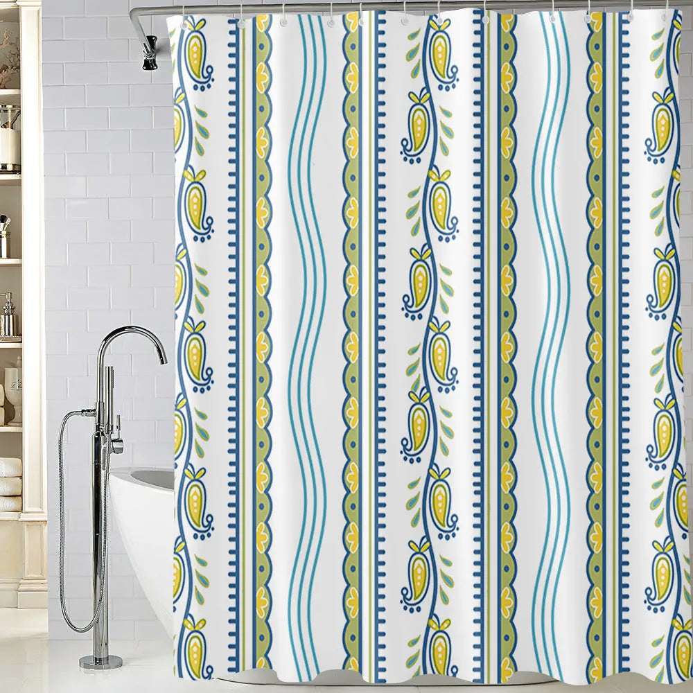 Bomi printed polyester shower curtain with anti-slip floor mat set, modern simplicity style, multiple colour options