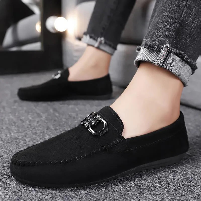 Men's black suede casual shoes with rubber sole, youth trend styling